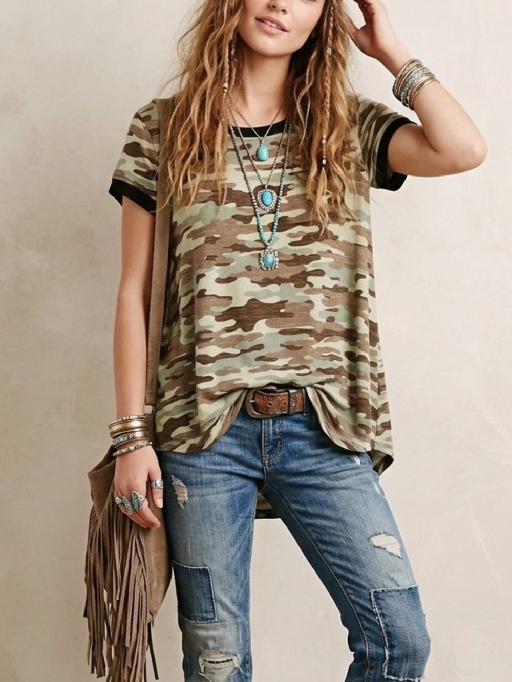 LuLaRoe Short Sleeve Camo Tee in Green, Brown and Black